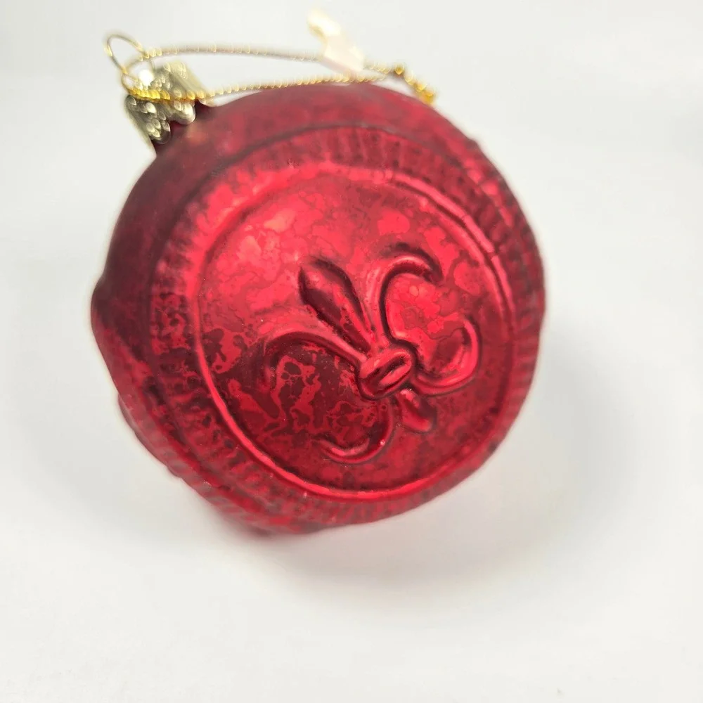 2 Vintage Saetas Best Fleur-de-lis Red Glass Ball 3